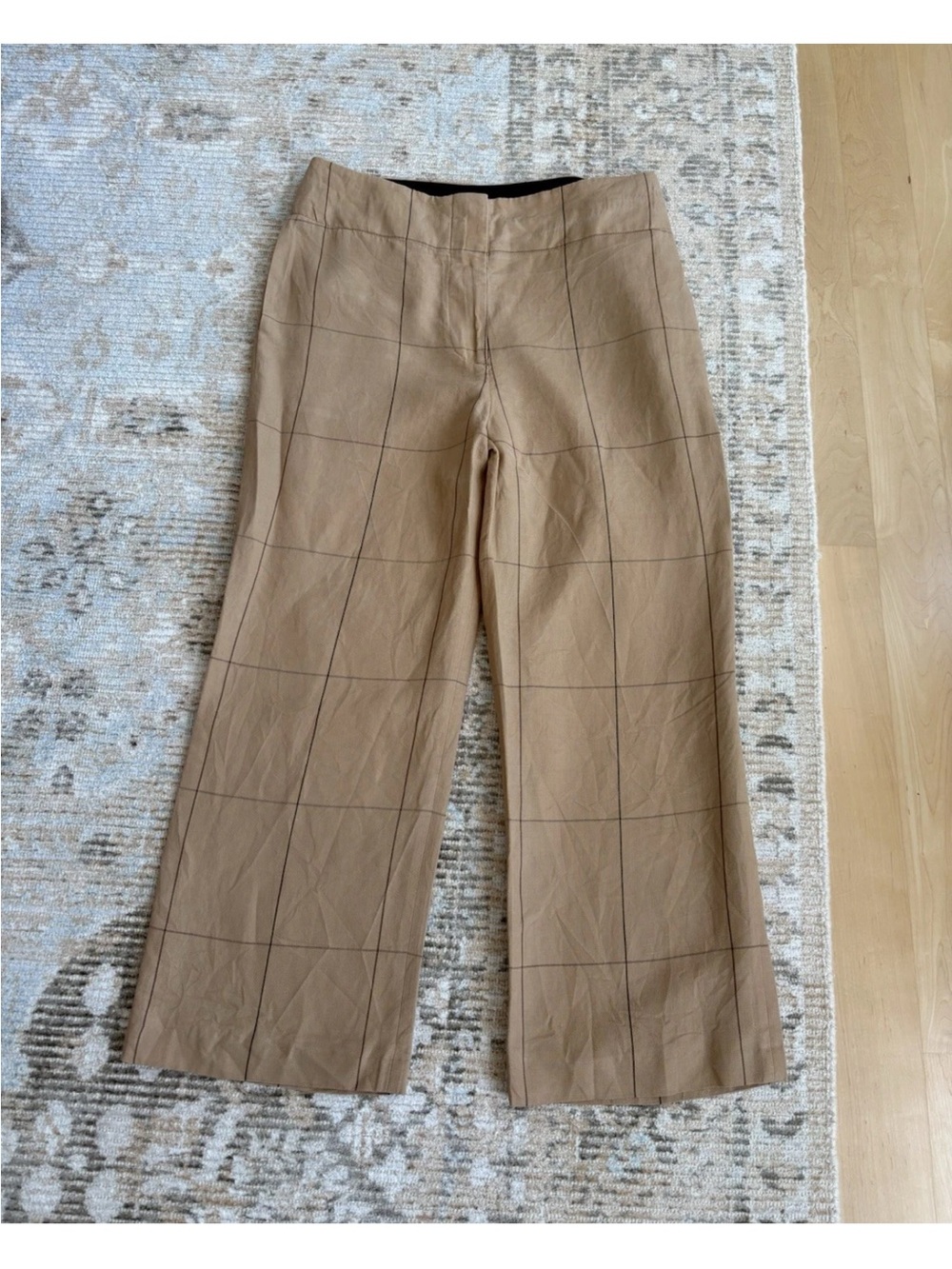By Malene Birger Women’s Beige Check Wide-Leg Flat Front Dress Pants 40